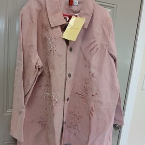 QVC Blush Pink Embroidered Trench Coat